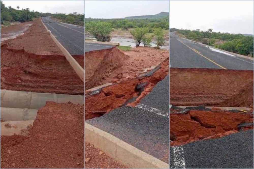 Cratera se abre após fortes chuvas em rodovia de acesso ao Cânion do Rio Poti | Foto: Reprodução/