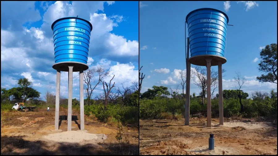 Instalação de caixa d'água e base. (B. Melão/FibraMelão)